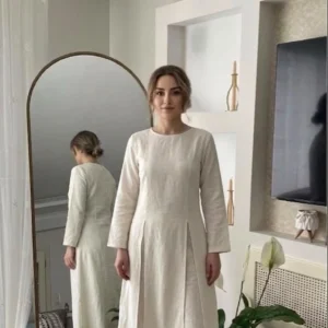 A Line Kurta Set for Women in Premium Khadi Cotton with Full Sleeves and Minimalist Design