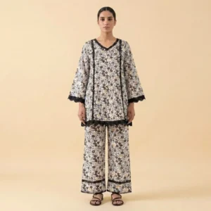 Elegant Floral A Line Co-Ord Set for Women with Lace Detailing Printed Two Piece Outfit