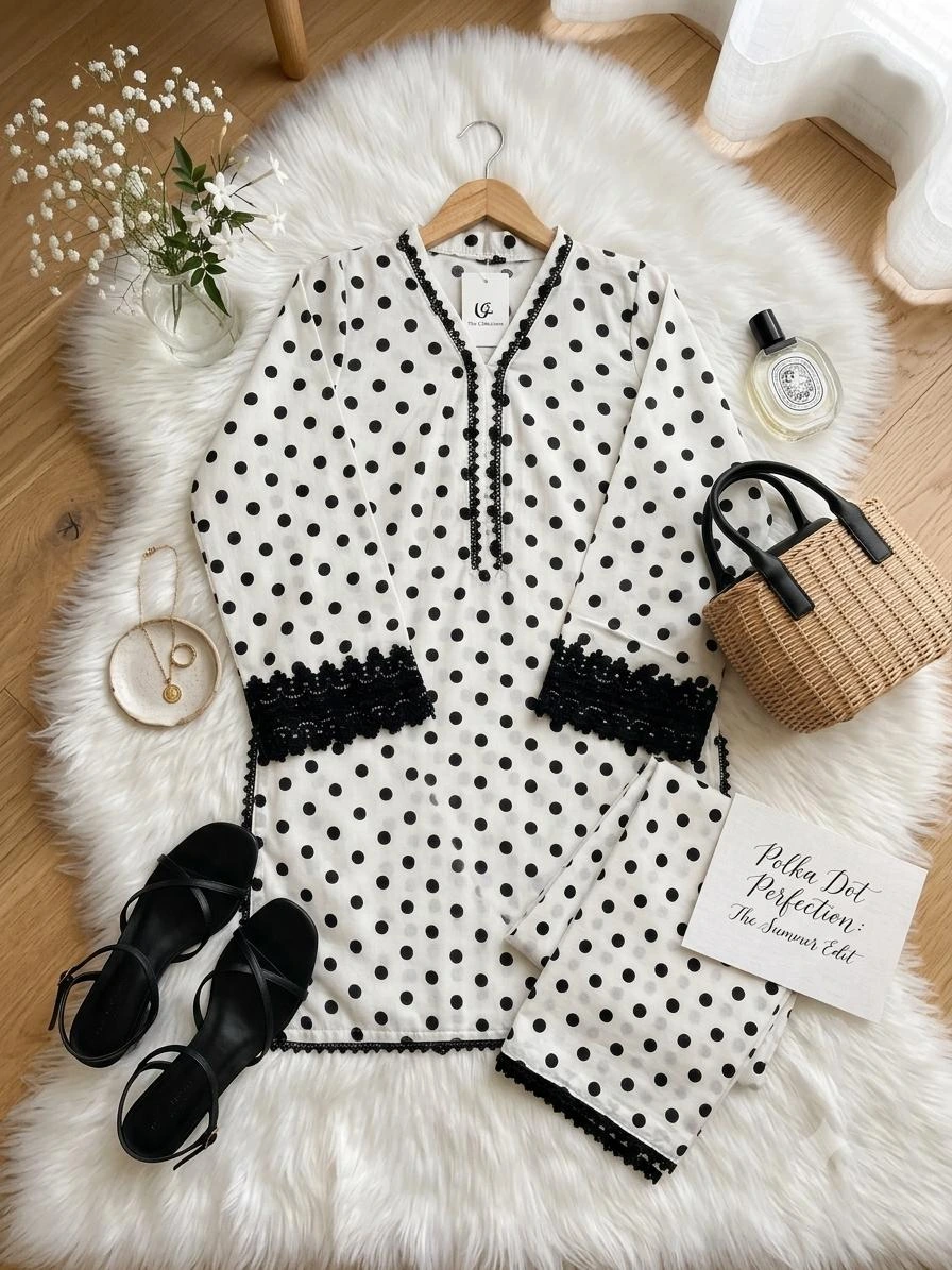 Black & White Polka Dot Crepe Farshi Set - Image 3