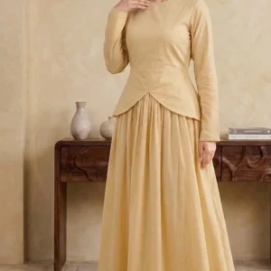 Modern Tulip-Peplum Dress in Khadi Cotton for Women