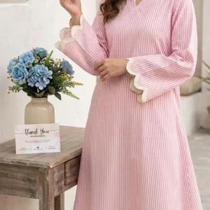 Pink Striped Pure Cotton Cambric Kurta Pant Set for Women
